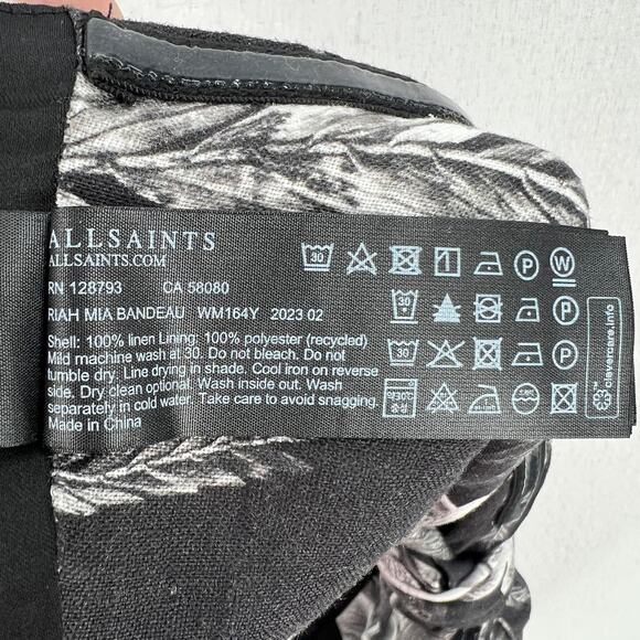 ALLSAINTS Riah Mia Bandeau Top Women 8 Black white Tie Front Vacation Travel NEW - Picture 12 of 16